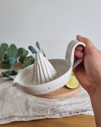 Handmade Ceramic Citrus Juicer with Handle in White Speckle
