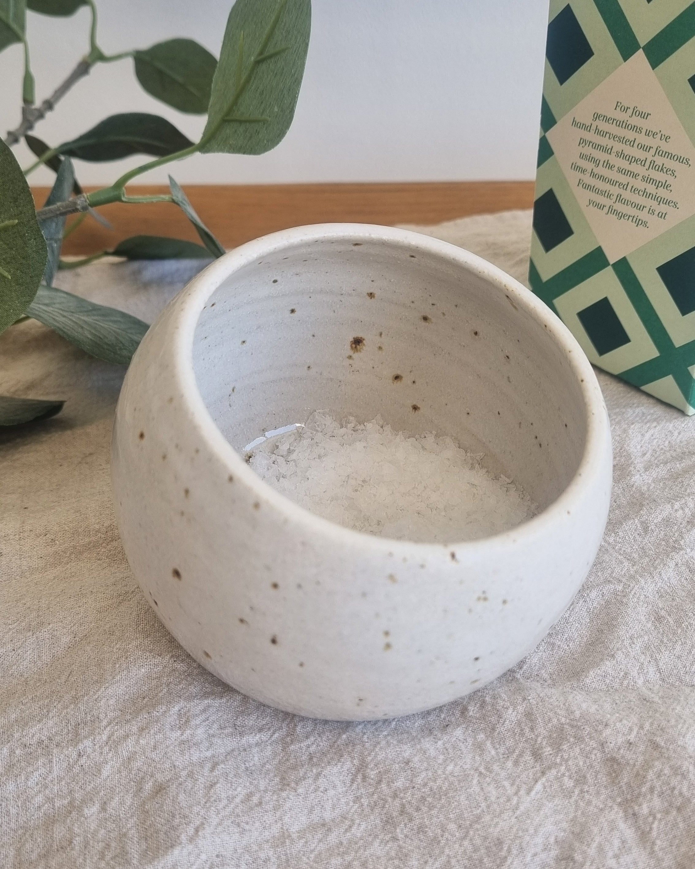 Handmade Ceramic Salt Pig in Speckled White