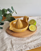 Handmade Ceramic Citrus Juicer with Handle in Golden Yellow Speckle