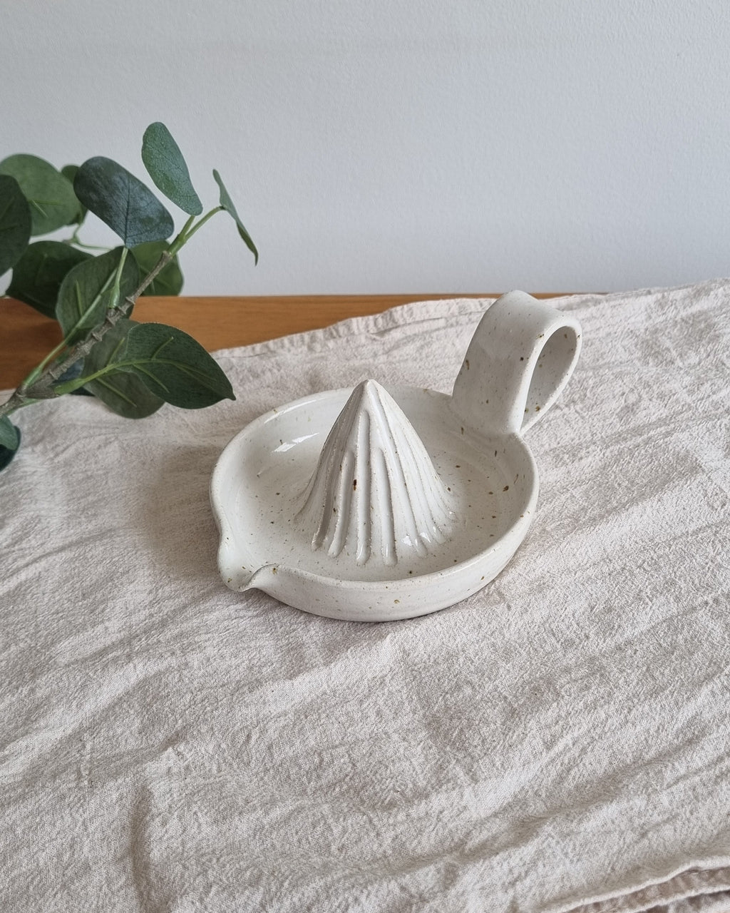 Handmade Ceramic Citrus Juicer with Handle in White Speckle