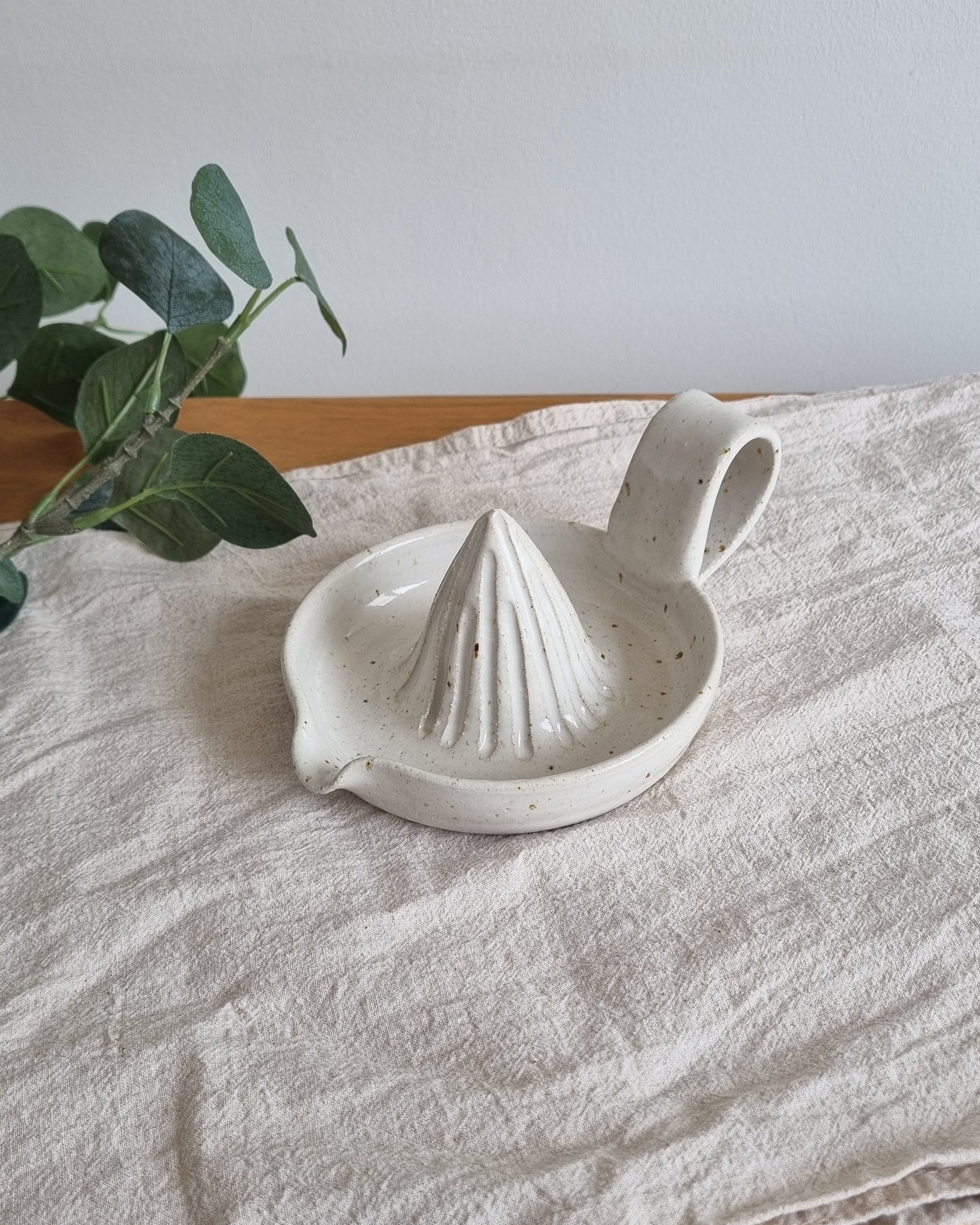 Handmade Ceramic Citrus Juicer with Handle in White Speckle