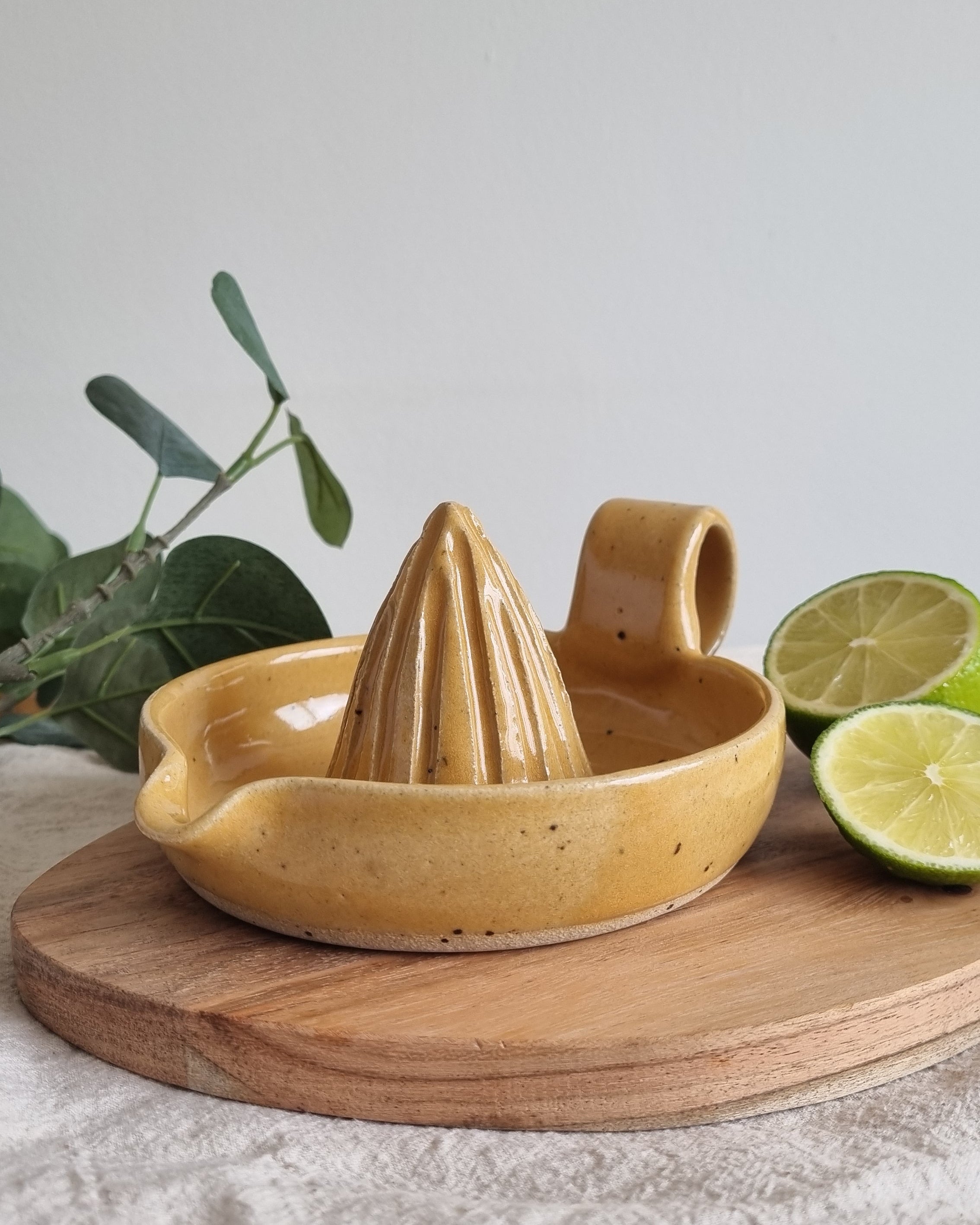 Handmade Ceramic Citrus Juicer with Handle in Golden Yellow Speckle
