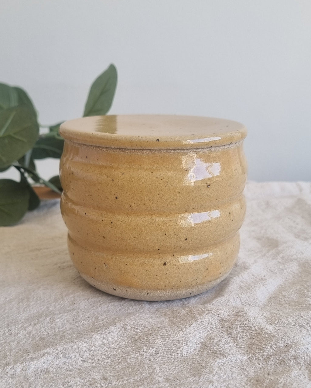 Ceramic French Butter Dish in Golden Yellow Speckle