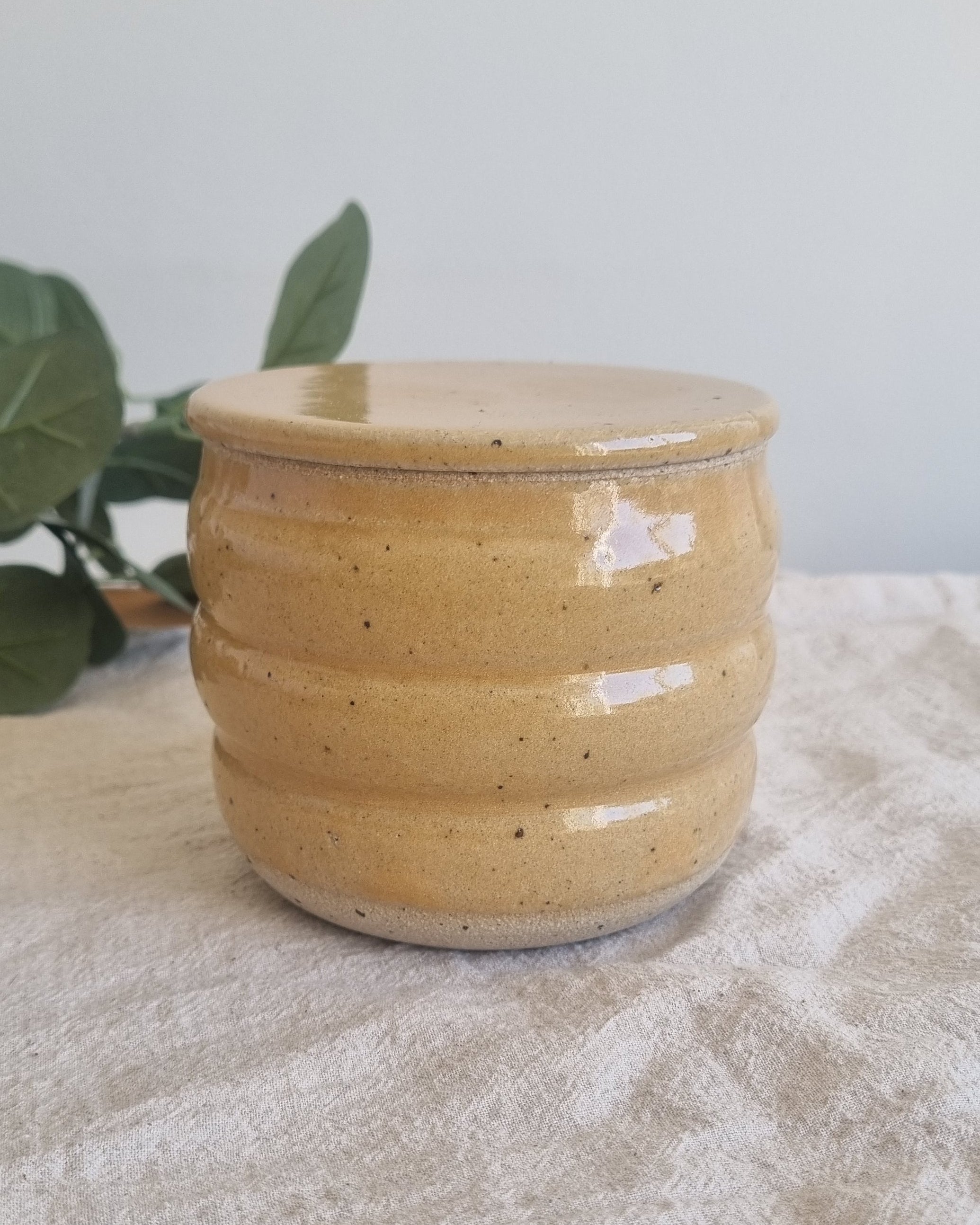 Ceramic French Butter Dish in Golden Yellow Speckle