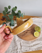 Handmade Ceramic Citrus Juicer with Handle in Golden Yellow Speckle