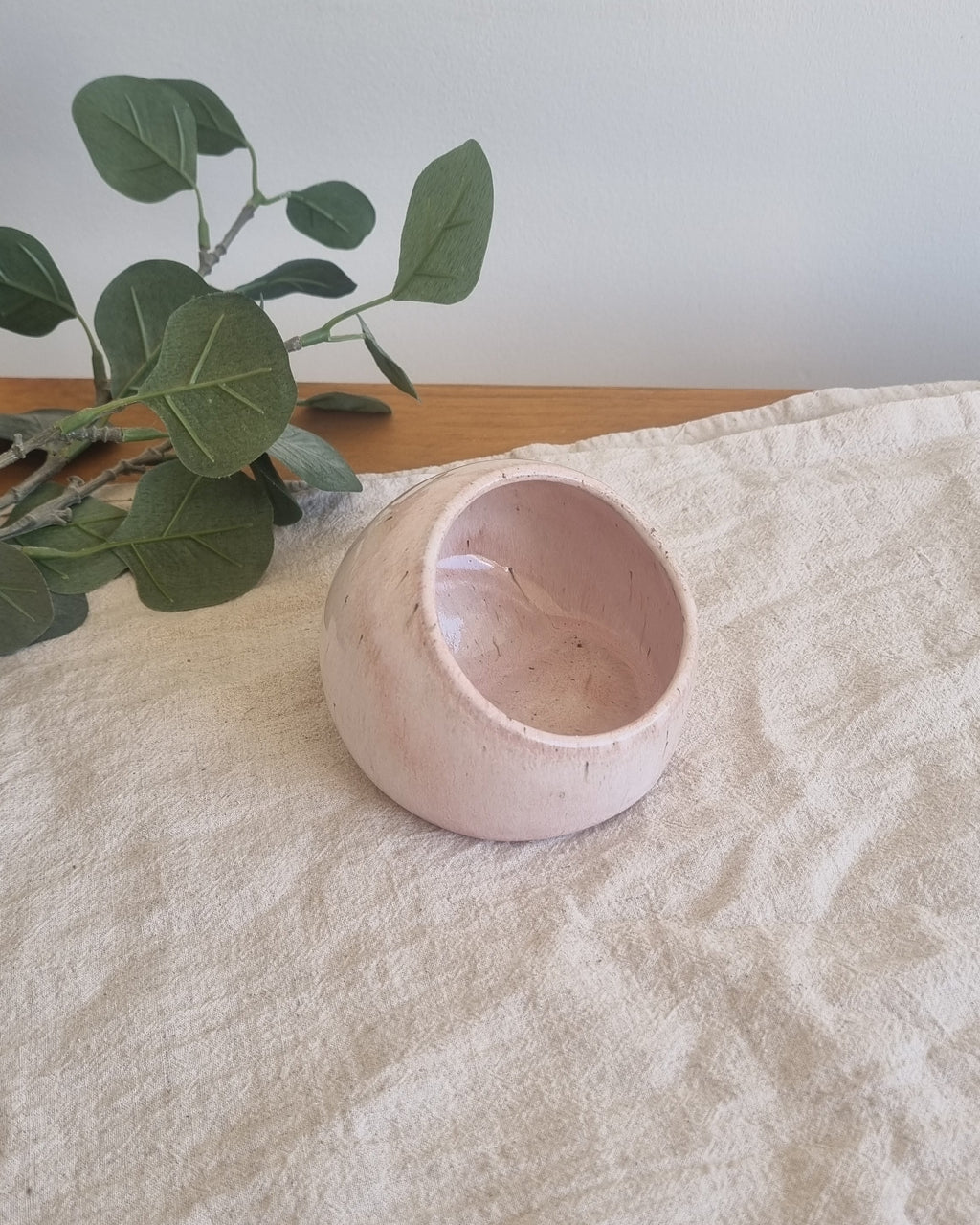 Handmade Ceramic Salt Pig in Speckled Pastel Pink