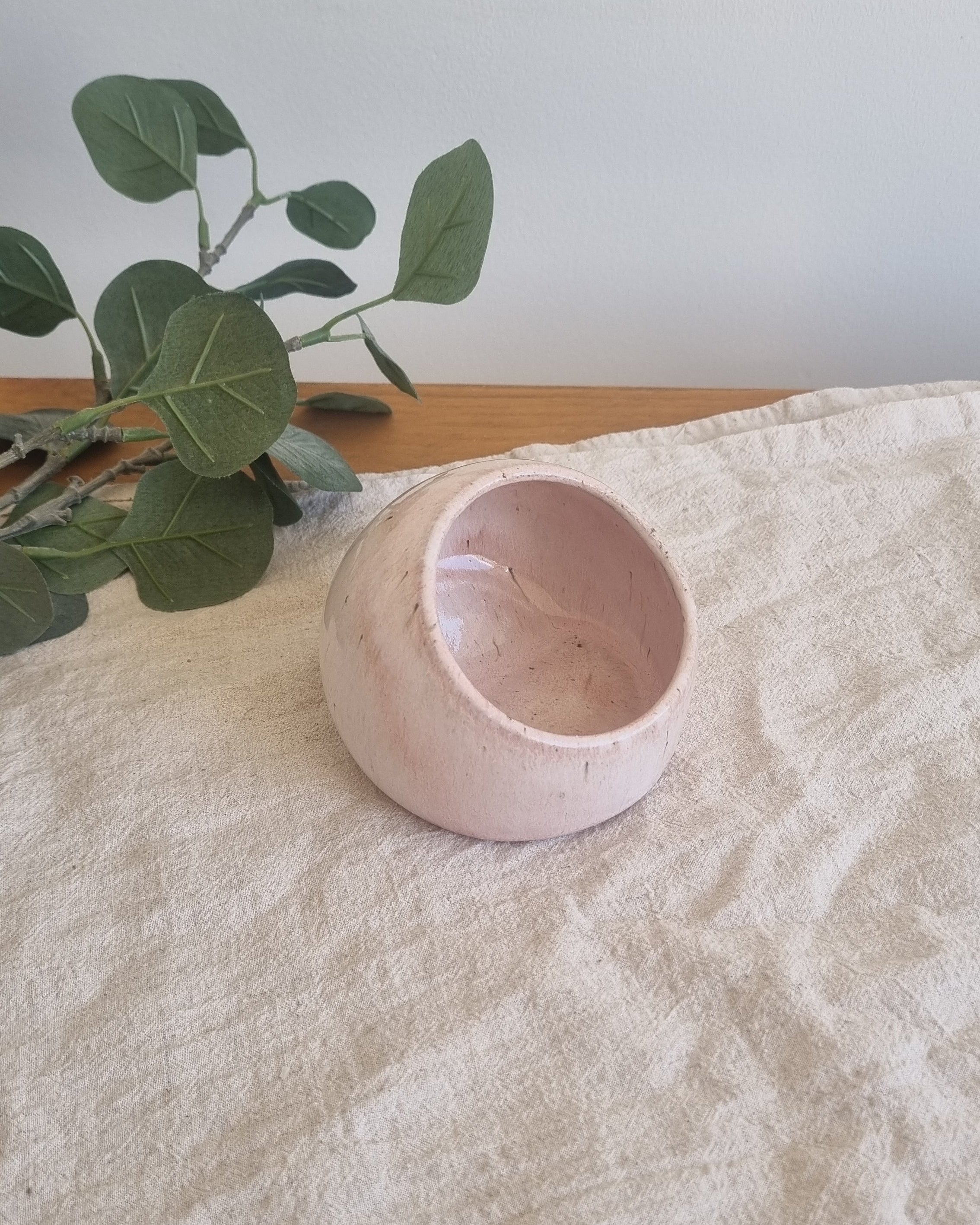 Handmade Ceramic Salt Pig in Speckled Pastel Pink