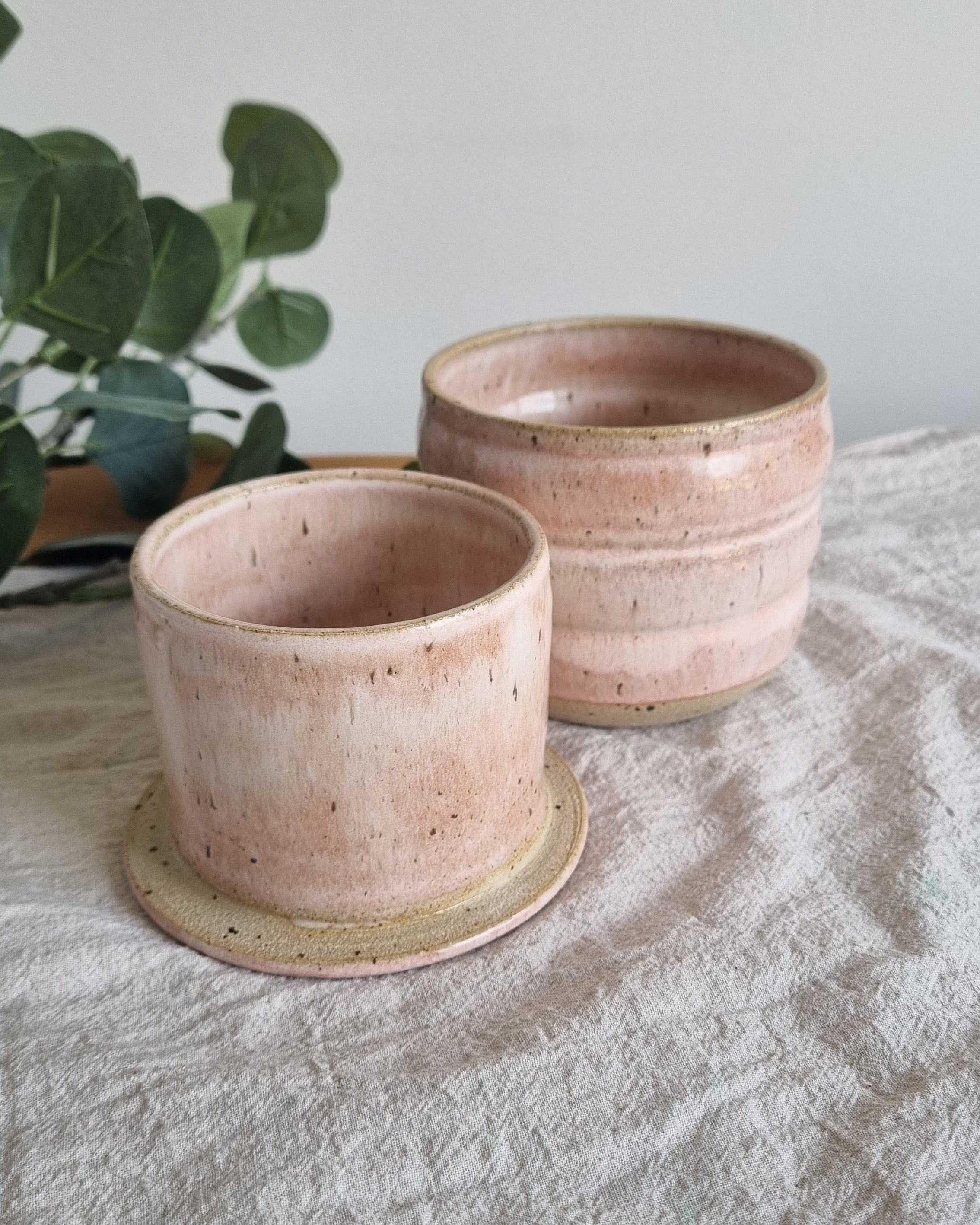 Ceramic French Butter Dish in Pastel Pink Speckle