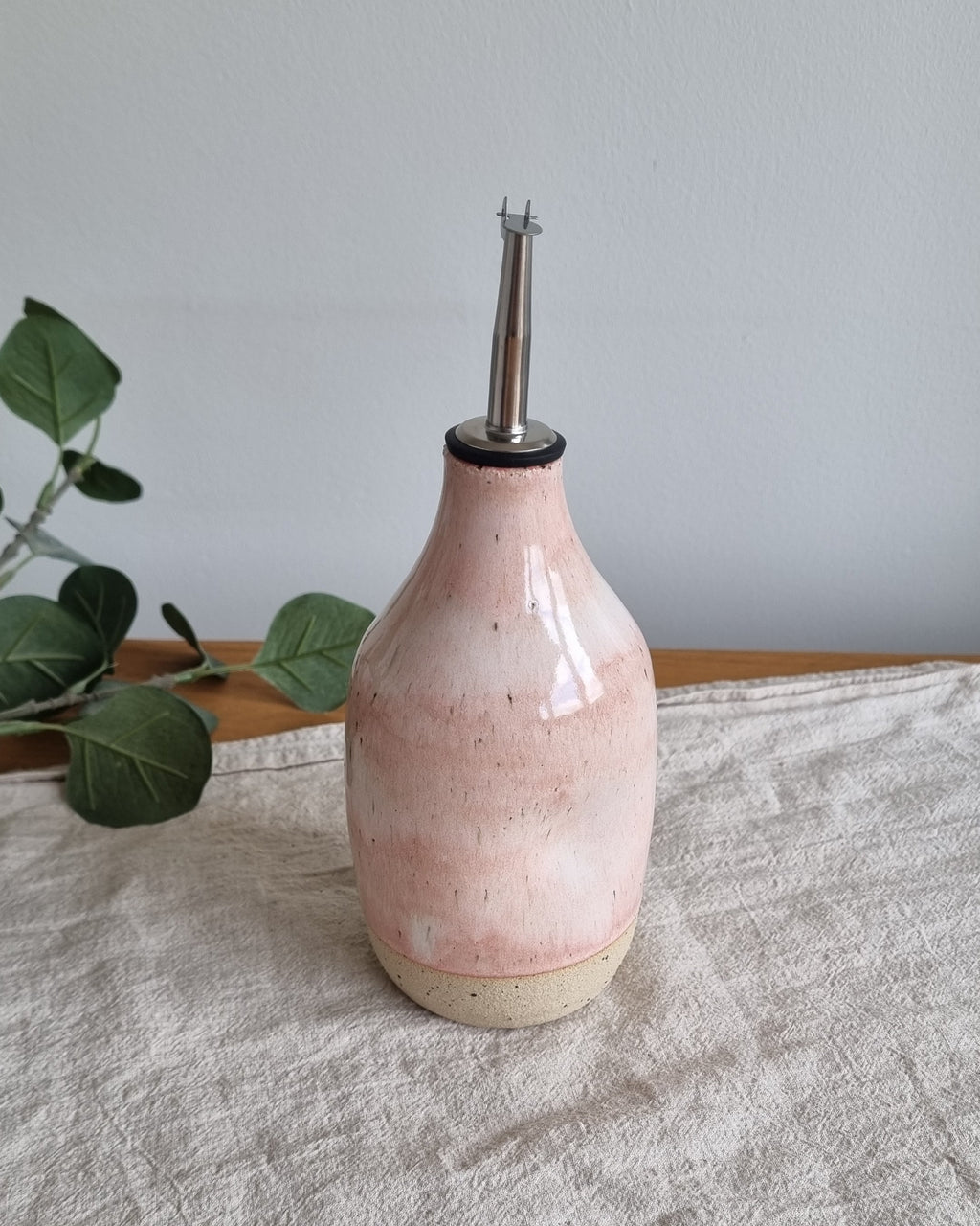 Handmade Ceramic Oil Bottle in Pink Speckle