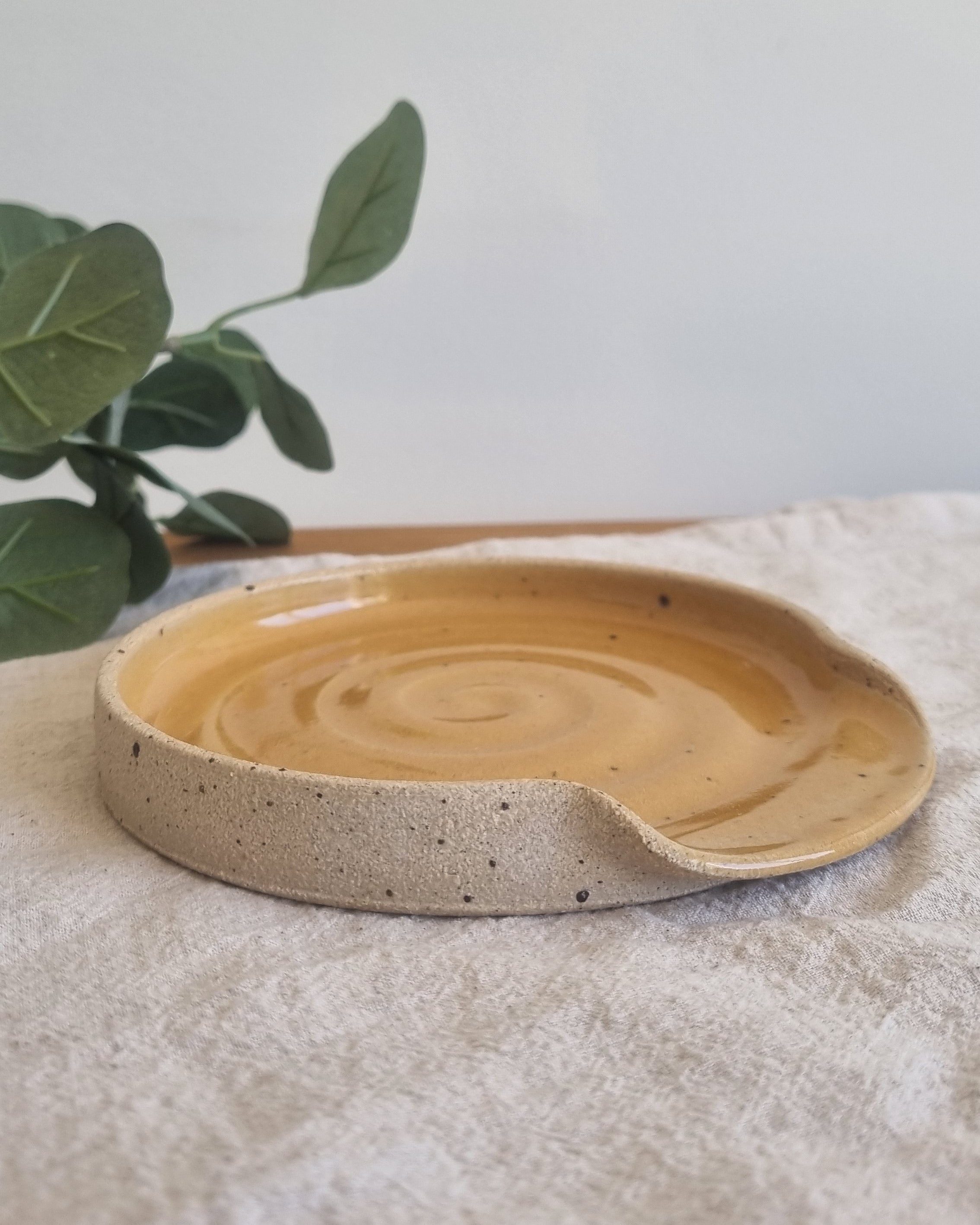 Golden Yellow Speckled Handmade Ceramic Spoon Rest