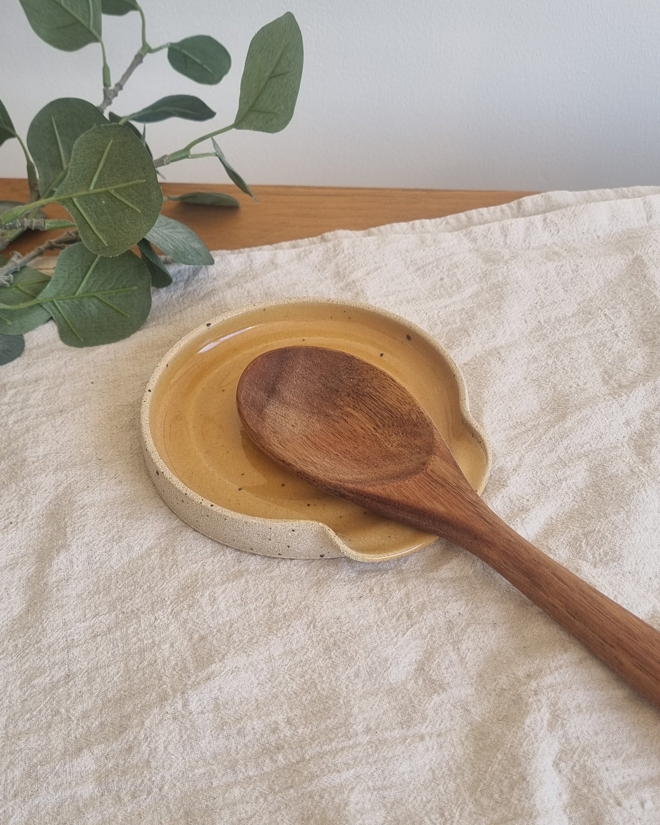 Golden Yellow Speckled Handmade Ceramic Spoon Rest