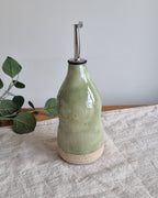 Handmade Ceramic Oil Bottle in Pastel Green Speckle