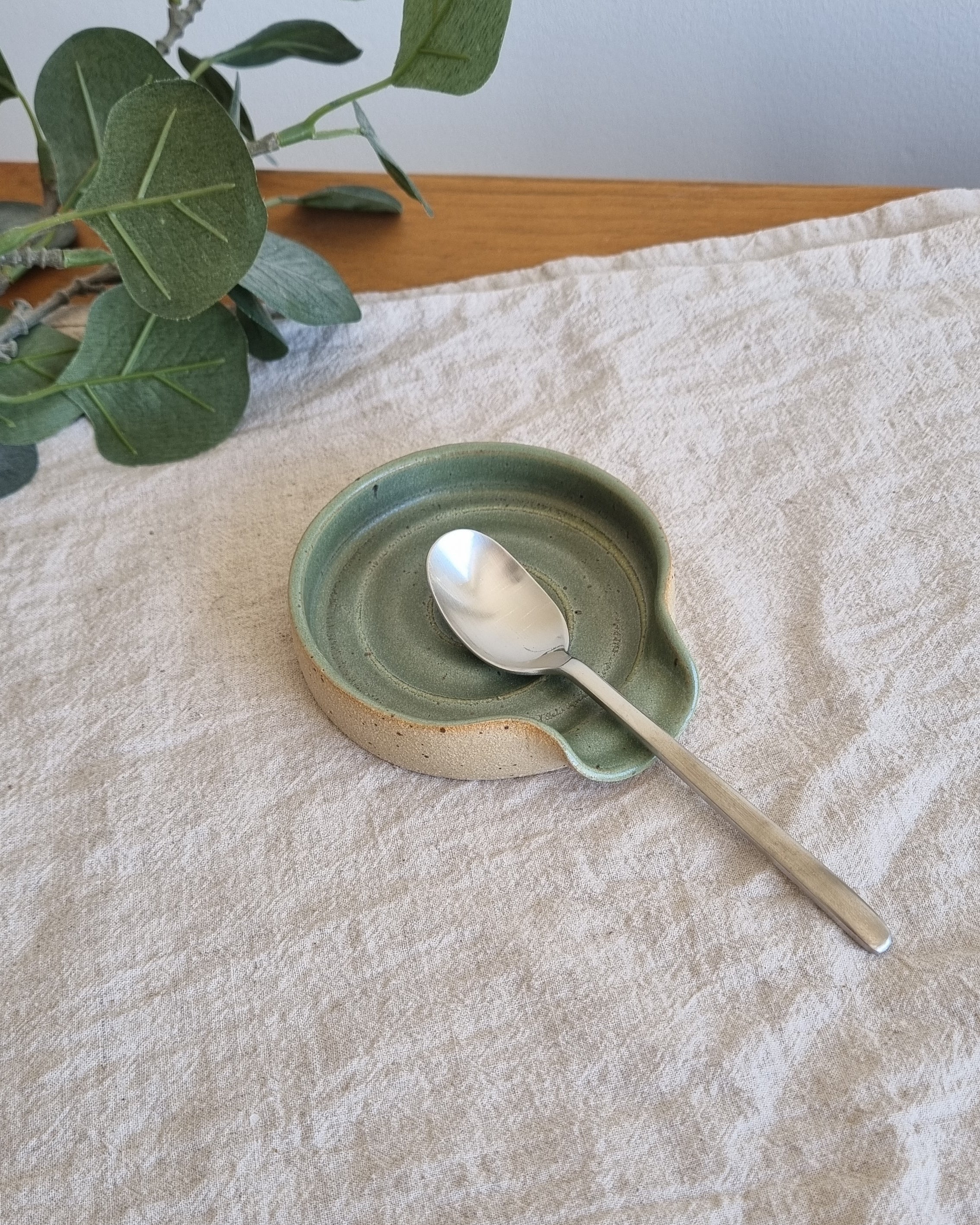 Green Ceramic Handmade Spoon Rest